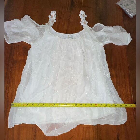 Belle France daisy chain cold shoulder silk blend sequin lined top sz L EUC - Picture 6 of 15